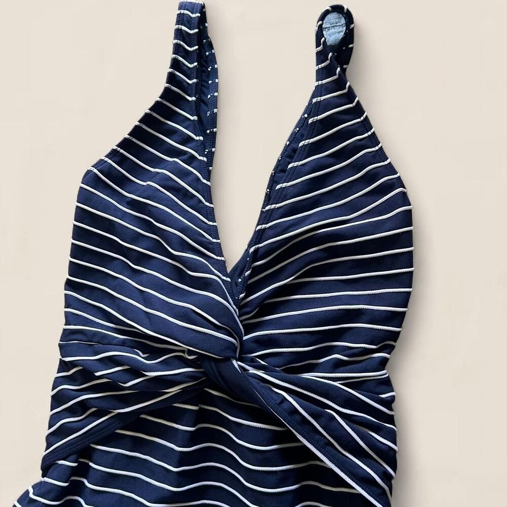 Jonathan Simkhai navy striped Plunging one piece swimsuit Size Medium NWT - Picture 5 of 7